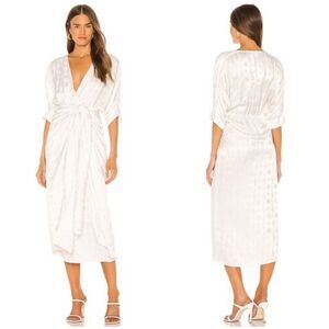 Callahan Sami Dress in Cream Satin Wrap Midi Elegant Minimalist Resort Chic M